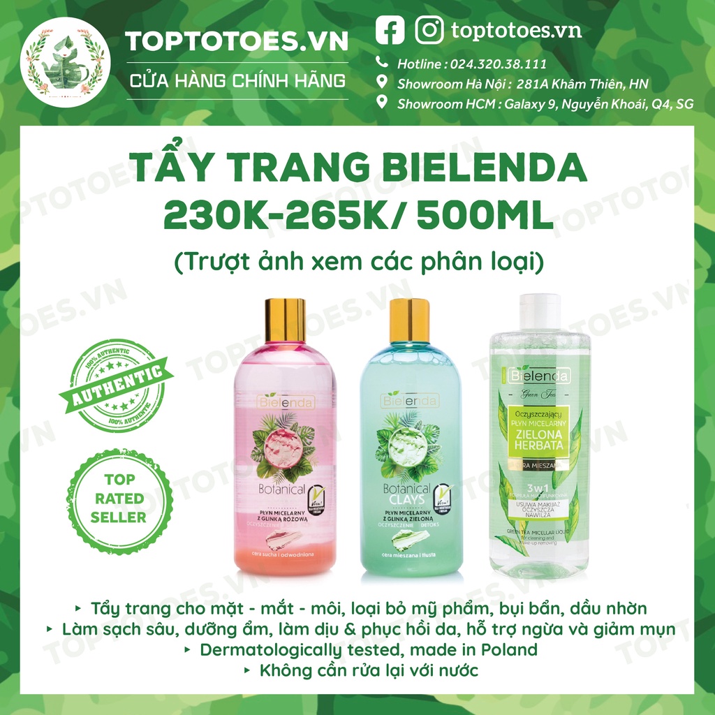 Nước tẩy trang Bielenda Botanical Clays/ Green Tea 500ml làm sạch sâu da