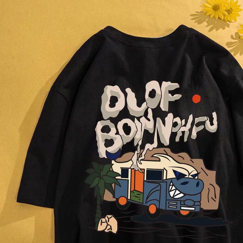 áo thun 100% cotton Tay Ngắn Dáng Rộng In Họa Tiết Vui Nhộn Thời Trang Hàn Quốc Cho Nam Và Nữ