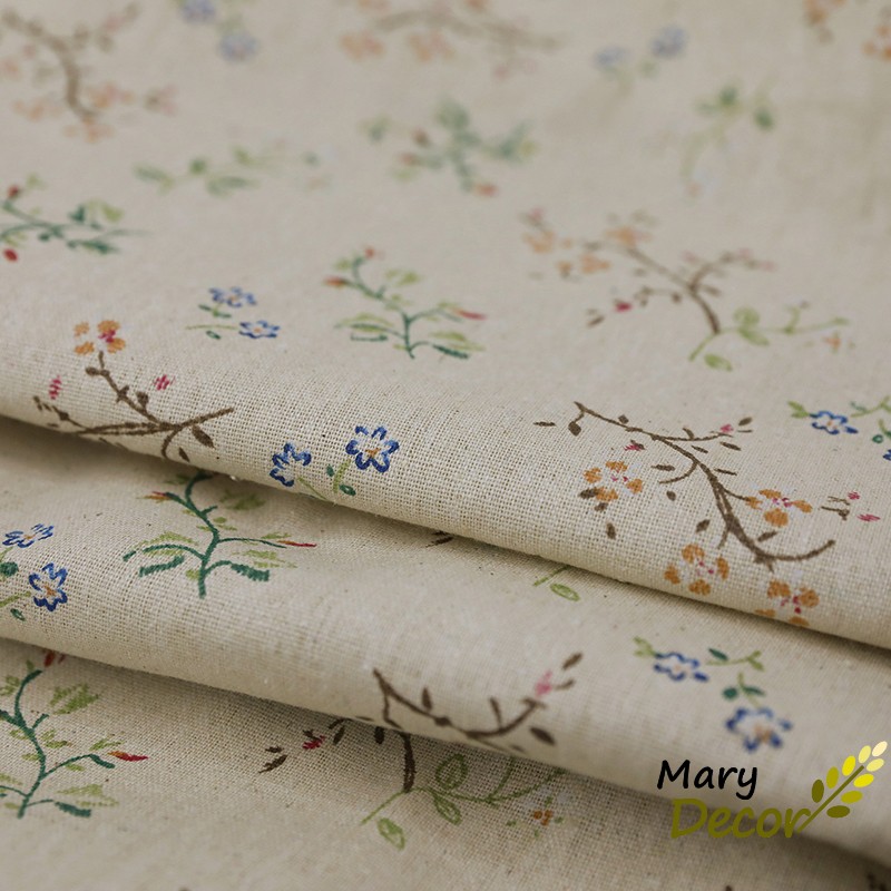 Rèm cửa trang trí vải bố linen đẹp - họa tiết cành lá hoa nhí R-G03