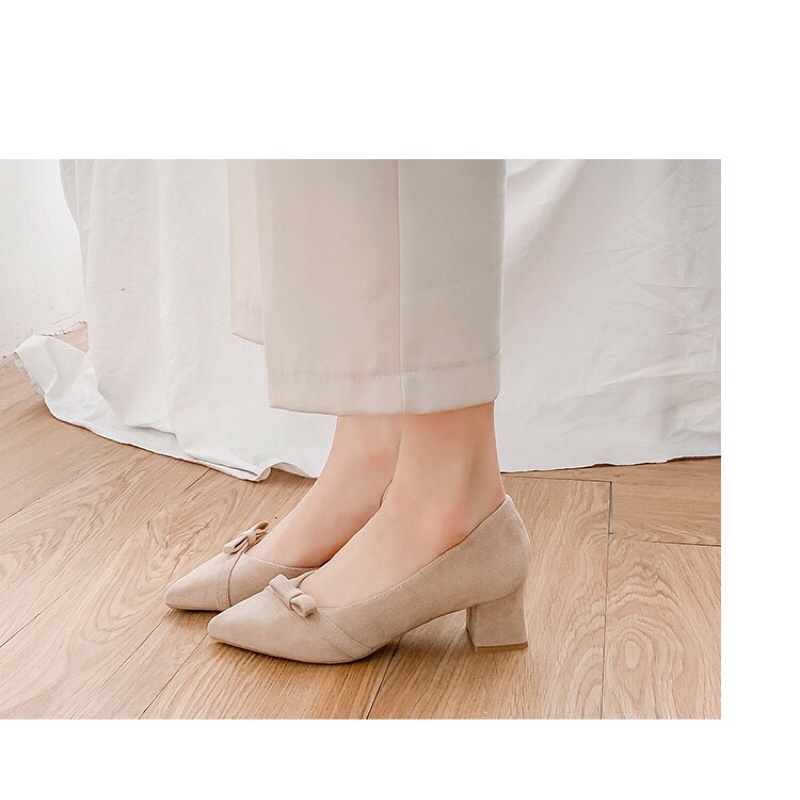 Giày cao gót nữ kiểu dáng khoét eo thanh lịch gót thô 6cm có gắn nơ mảnh - GI13 - Oula Store