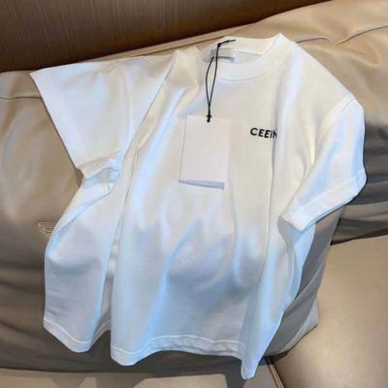 Celin Áo Thun Cotton Tay Ngắn Màu Trơn In Chữ Phong Cách Đường Phố Mới Cho Nam Và Nữ S-5XL