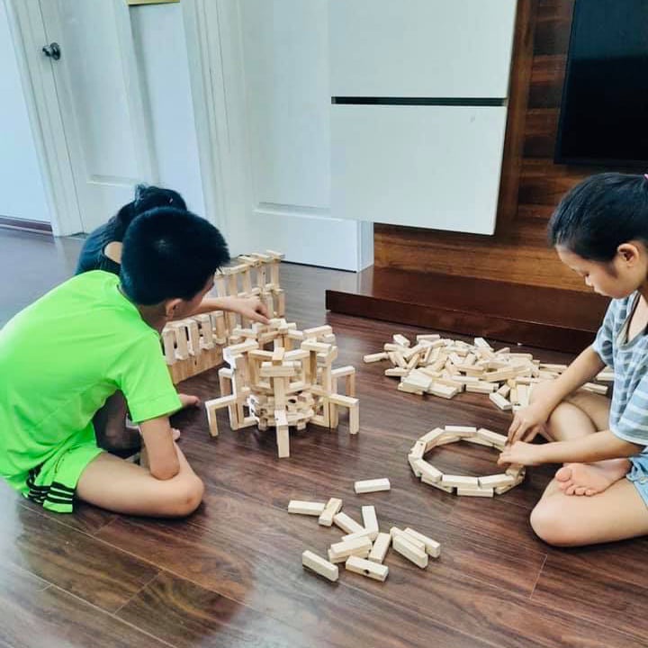 Thanh gỗ cho bé chơi Xếp hình, Rút gỗ và Domino phát triển tư duy, sáng tạo. Bộ đồ choi gỗ Domino cho bé Kích thước 7,5x