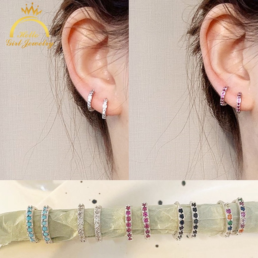 Đôi khuyên tai tròn đính đá lấp lánh đơn giản cá tính dành cho nữ
