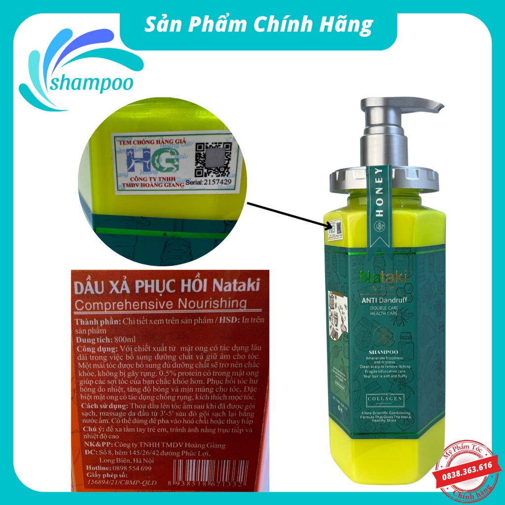 Dầu gội đầu cặp gôị xả NATAKI mẫu mới 760ml tinh chất mật ong dưỡng ẩm phục hồi chăm sóc tóc