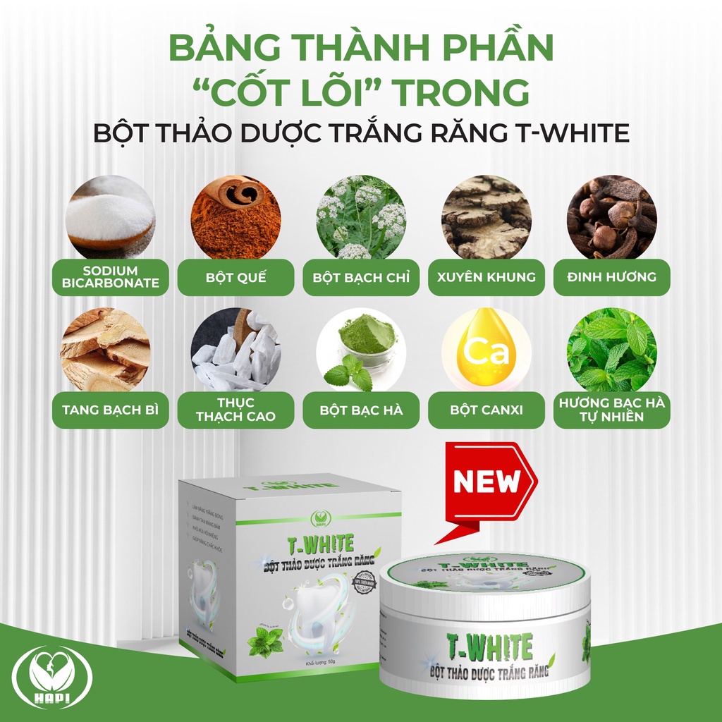 Bột Thảo Dược Trắng Răng T-White HAPI 50g