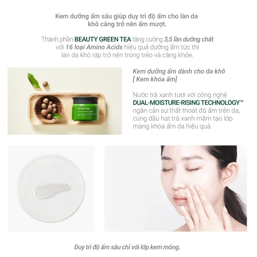 [Mã COSIF05 giảm 10% đơn 400K] Bộ dưỡng ẩm và bảo vệ da trà xanh Innisfree Green Tea Seed Cream Set