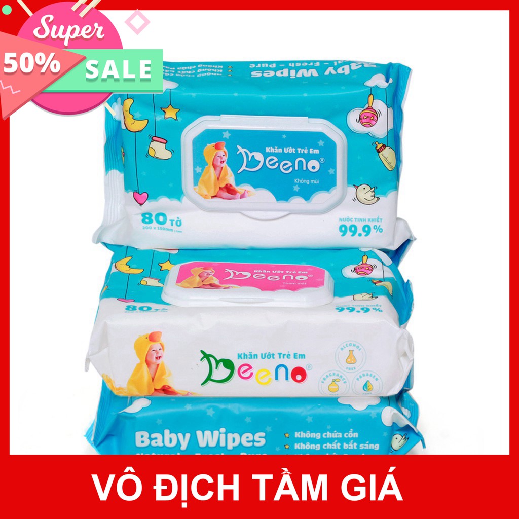 Combo 3 khăn giấy ướt Beeno thân thiện với da bé, khăn ướt dành cho bé không gây kích ứng