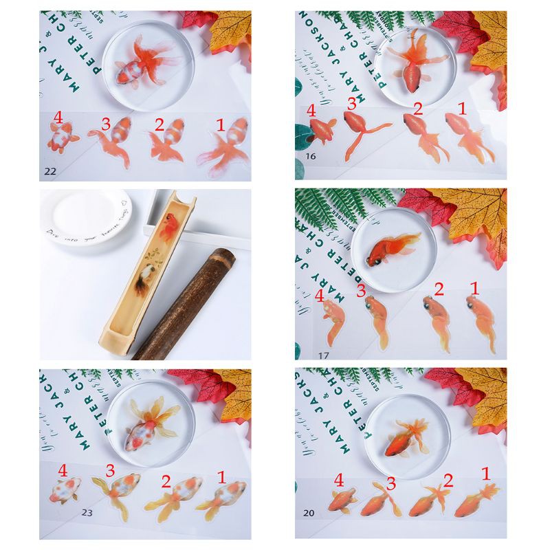 Bộ 5 miếng dán resin họa tiết cá vàng 3D tự trang trí đồ thủ công