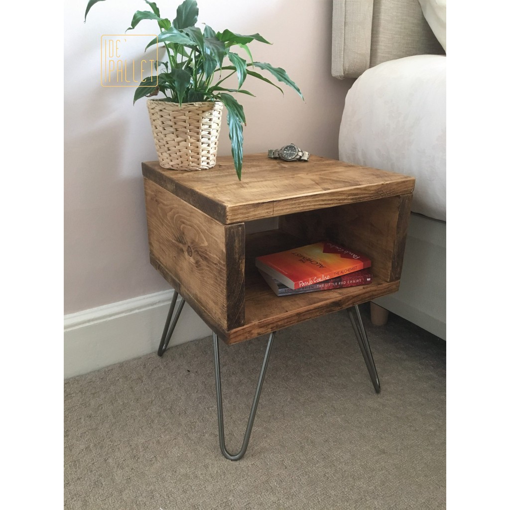 Bàn Gỗ Tự Nhiên ❤️ DE' PALLET❤️ Tap đầu giường chân sắt Vintage