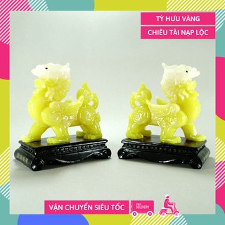 Cặp tượng Tỳ Hưu vàng ngọc cầu tài lộc Thần Tài cực tốt - Cao 15cm có hướng dẫn khai quang