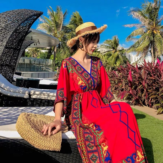 Váy maxi thổ cẩm đi biển🌊
