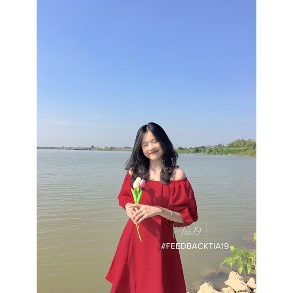 Váy cổ vuông tay bồng Tia19. Đầm trễ vai dáng xoè ulzzang ( Ảnh thật) | BigBuy360 - bigbuy360.vn