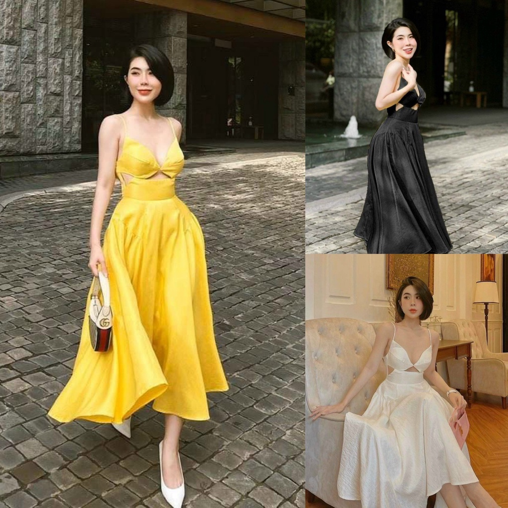 Đầm váy nữ 2 dây maxi xòe đuôi cá khoét ngực với các tone màu bắt mắt, tôn da dành cho các nàng đi chơi, đi biển