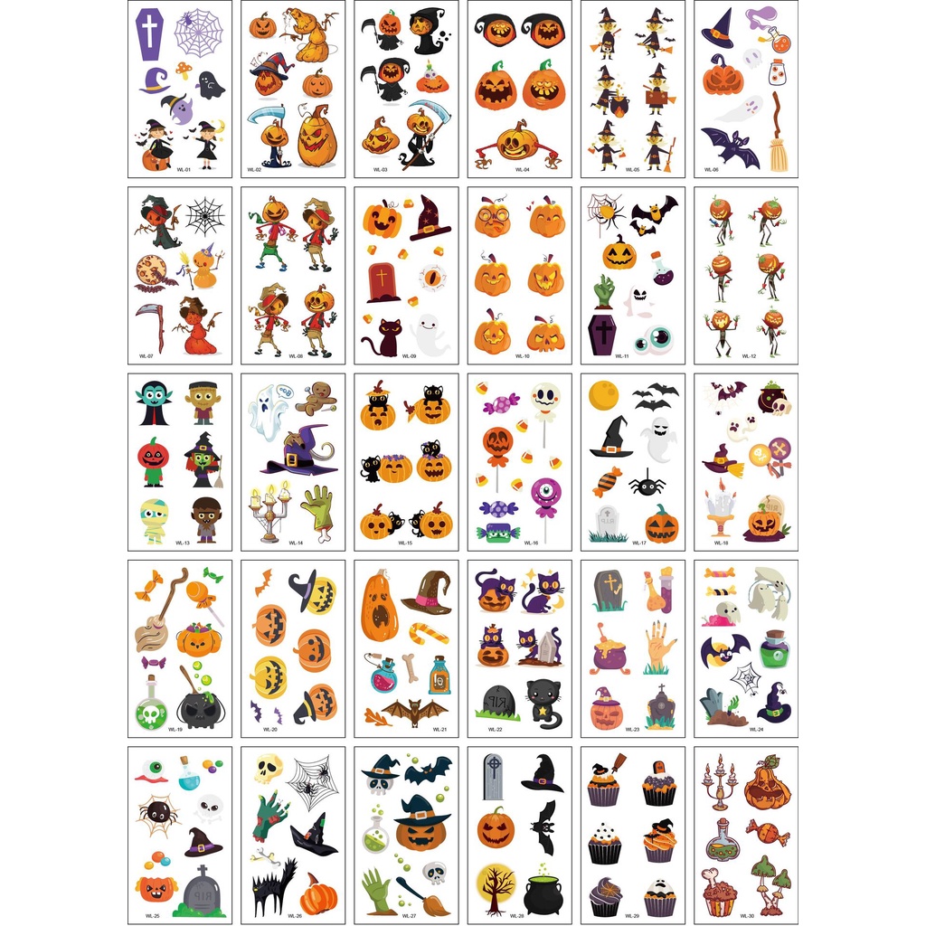 Set 30 Hình Xăm Dán Chống Nước Họa Tiết Halloween Hoạt Hình Vui Nhộn Cho Trẻ Em