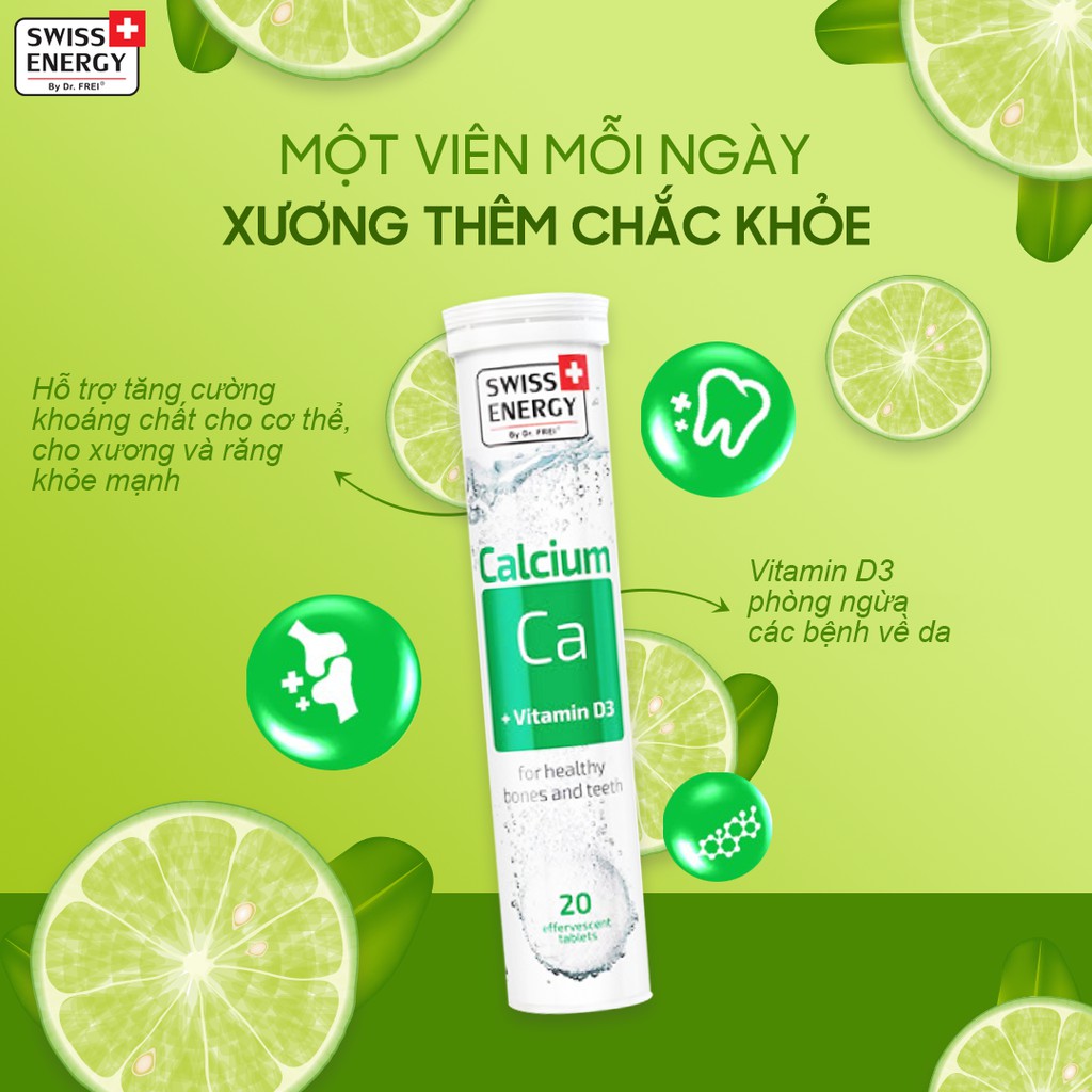Viên Sủi Hỗ Trợ Phát Triển Xương và Răng Khỏe Mạnh Swiss Energy Calcium + Vitamin D3 (Tuýp 20 viên) | BigBuy360 - bigbuy360.vn