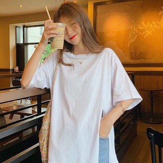 Áo thun nữ cổ tròn cộc tay xẻ tà phom to ULAZZANG