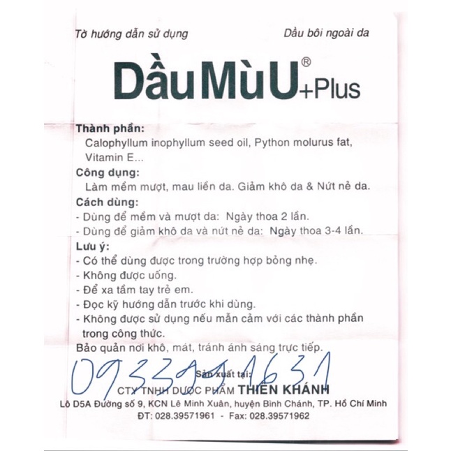 Dầu Mù u-chai 12ml