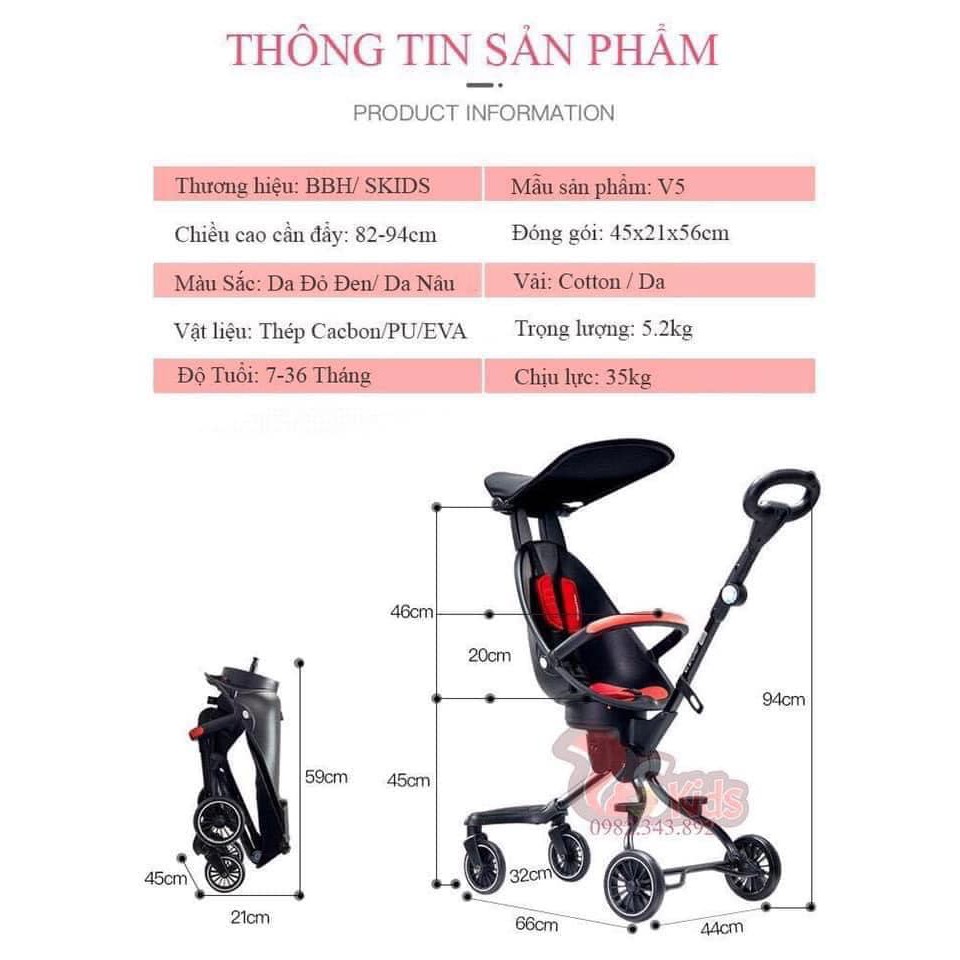 [Mã 267FMCGSALE giảm 8% đơn 500K] Xe đẩy đi dạo 2 chiều cao cấp Baobaohao V5 kèm mái che (ghế xoay 360 độ)