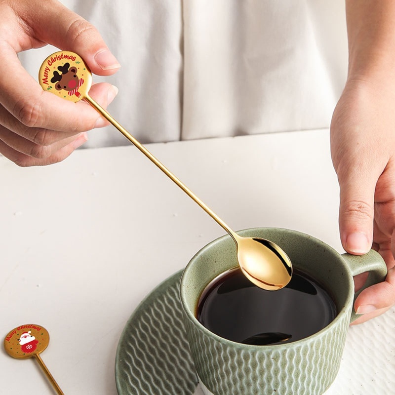 Set 6 Muỗng Cà Phê Bằng Thép Không Gỉ 304 Trang Trí Giáng Sinh Năm Mới