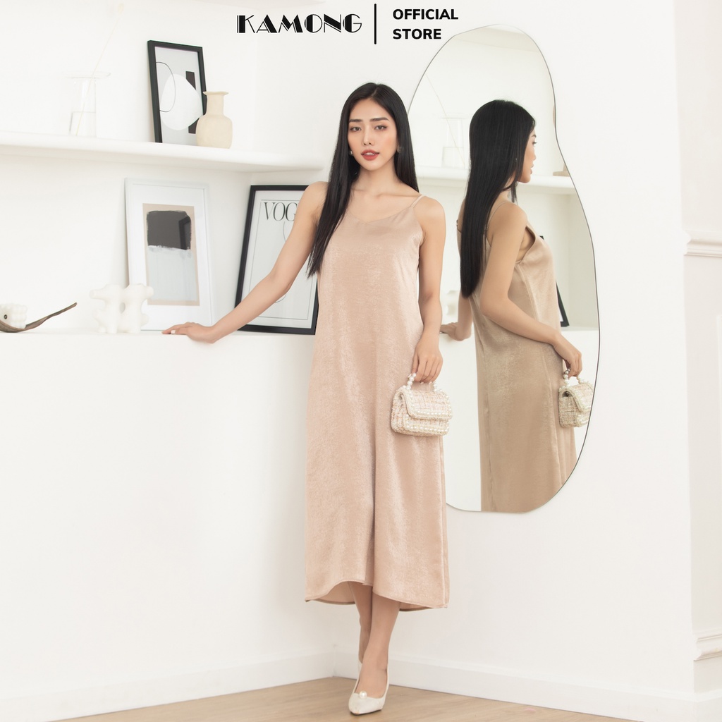 Đầm hai dây nữ dáng suông dài maxi KAMONG vải lụa nhung. | BigBuy360 - bigbuy360.vn
