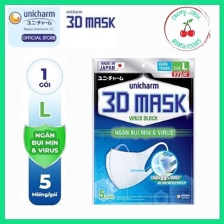 Khẩu trang ngăn vi khuẩn Unicharm 3D Mask Virus Block size L gói 5 cái