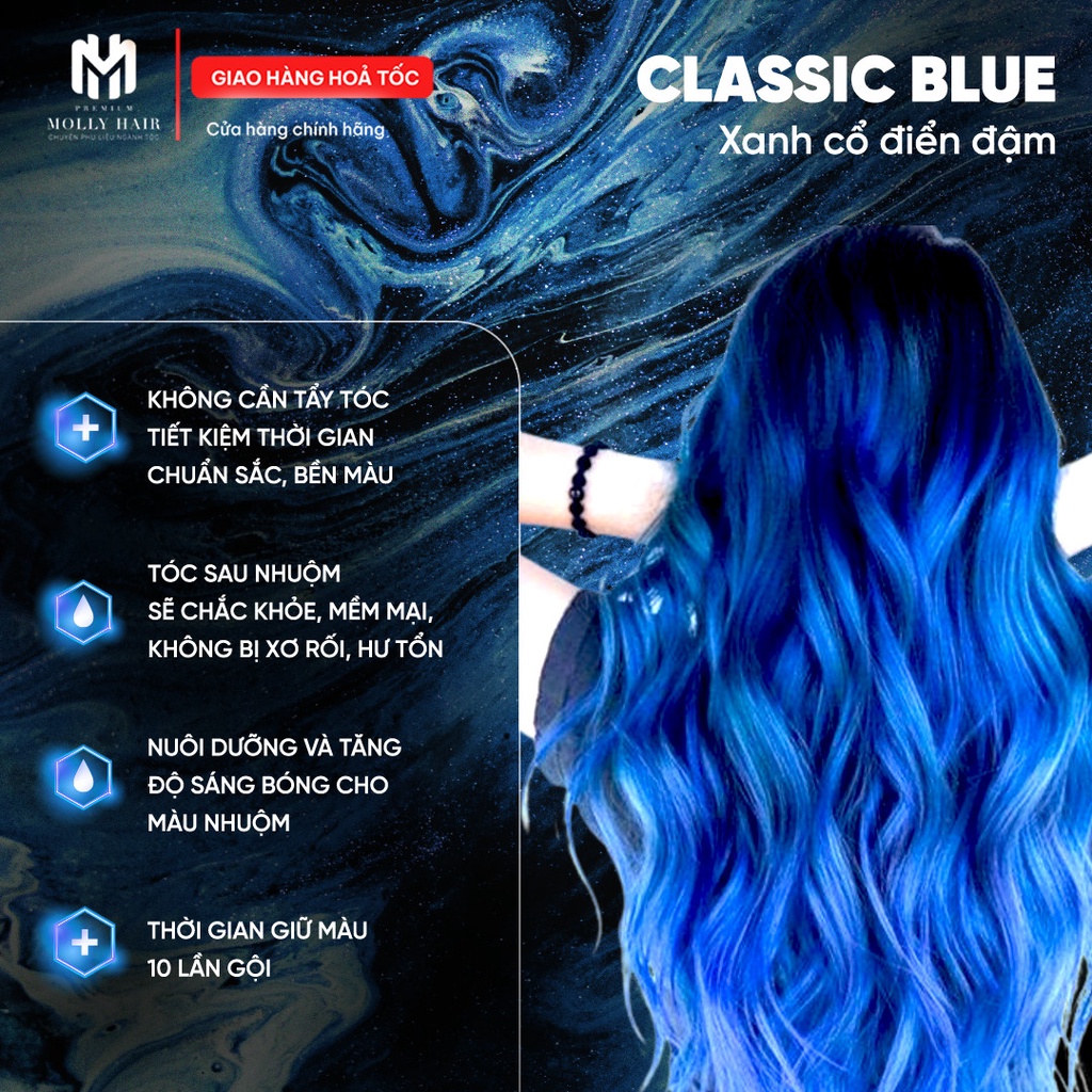 Thuốc nhuộm tóc màu XANH CHÀM Mollyhair thương hiệu Nanocomplex, màu nhuộm top trend tặng găng tay tiện ích
