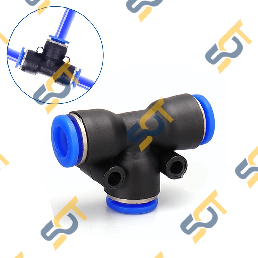 Tê Ba Đầu Nối Nhanh Cắm Ống Bằng Nhau Sử Dụng Nối Ống Nhựa Pu Khí Nén Chất Lỏng Phun Sương Hơi - Tee 3 PE 1 Chạm