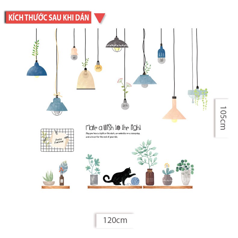 Decal dán tường Sticker mẫu đèn chùm và hoa ZH030