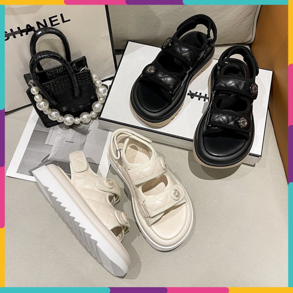 Sandal trần trám 2 quai ngang đế cao 5 phân  quai dán dành cho nữ