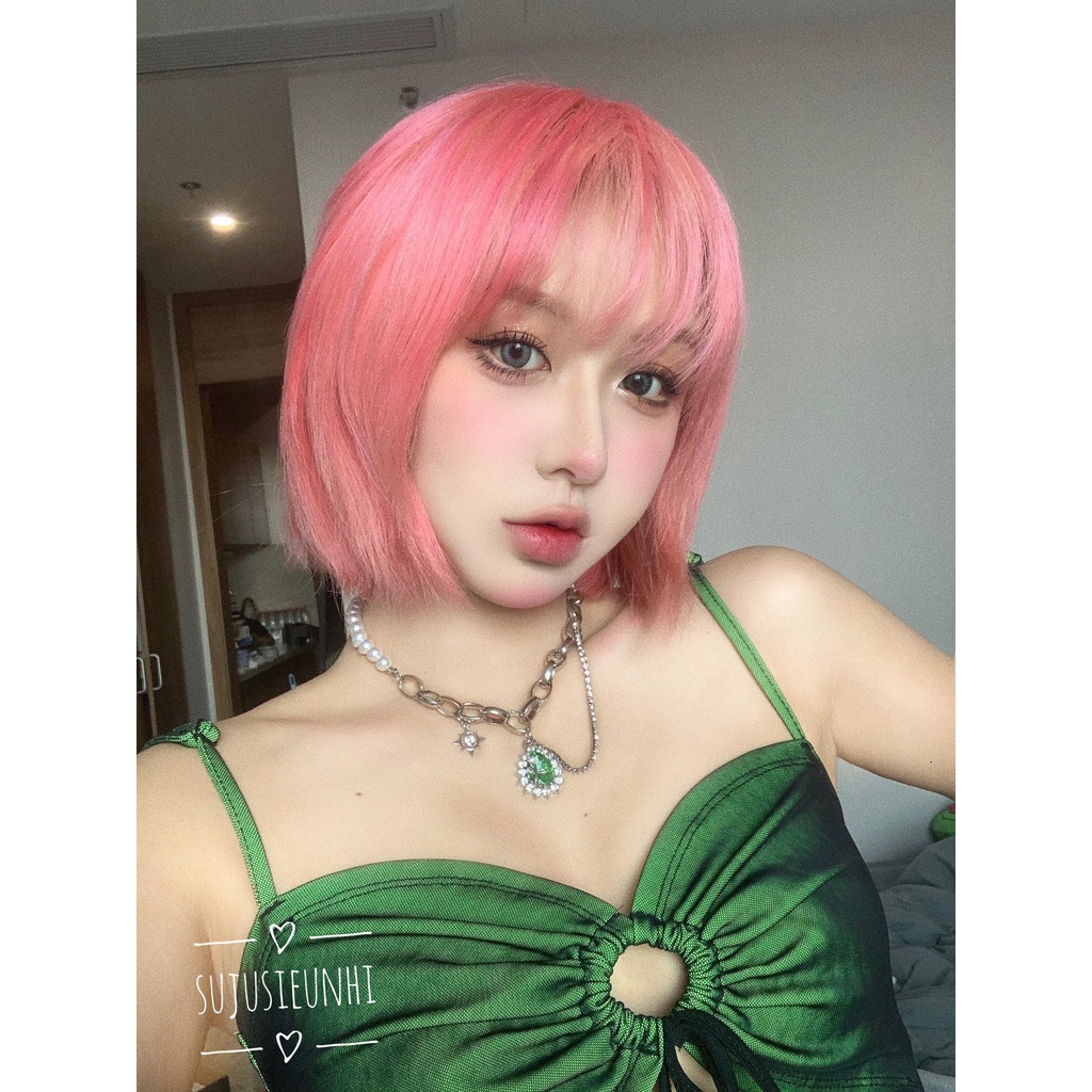 Vòng cổ choker phối ngọc đính đá hoa hồng xanh lục sang trọng