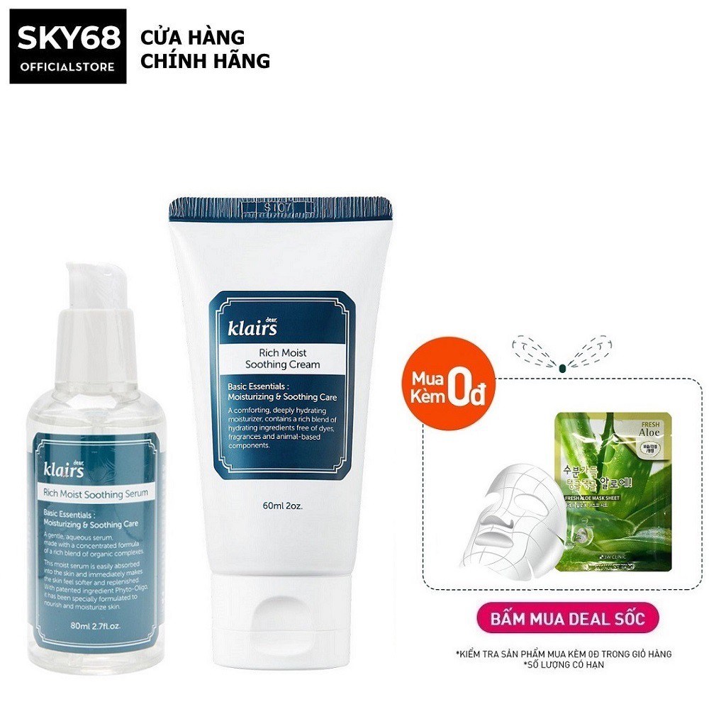 Combo 2 Sản Phẩm Cấp Ẩm, Làm Dịu Da Dear, Klairs Rich Moist Soothing (Serum 80ml + Kem 80ml) | BigBuy360 - bigbuy360.vn
