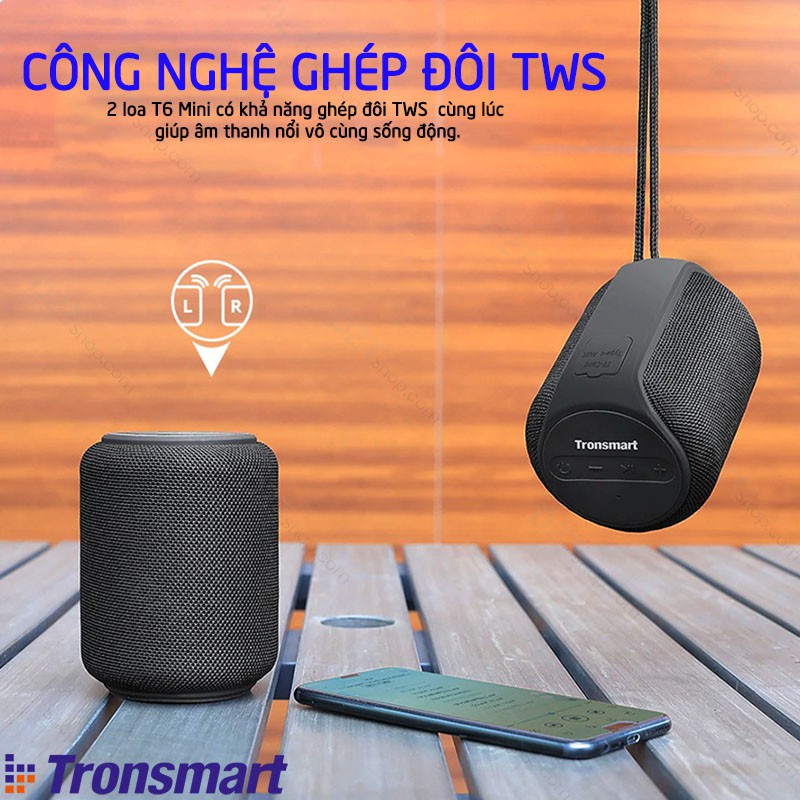 Tronsmart Element T6 Mini  | CHÍNH HÃNG | Loa Bluetooth 5.0 ngoài trời chống thấm nước IPX6 15W chơi nhạc lên tới 24 giờ