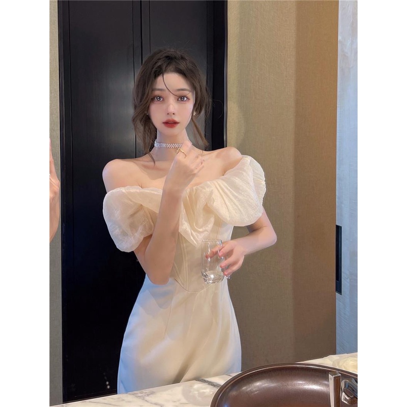 Đầm Dài Qua Gối Màu Trắng Phong Cách Pháp Thanh Lịch Thời Trang Mùa Hè Hàng Mới Dành Cho Bạn Nữ