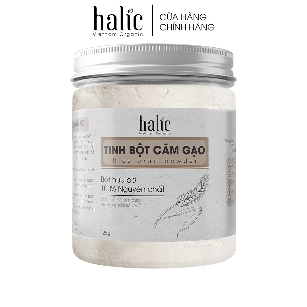 Tinh bột Cám Gạo đắp mặt nạ nguyên chất Halic Organic 125G dưỡng trắng da, tẩy da chết toàn thân hiệu quả