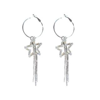S925 long Korean style five-pointed star earrings