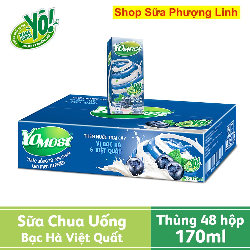 Lốc 4 hộp sữa Yomost 170ml (Đủ Vị Dâu, Cam, Lựu, Bạc hà và việt quốc)