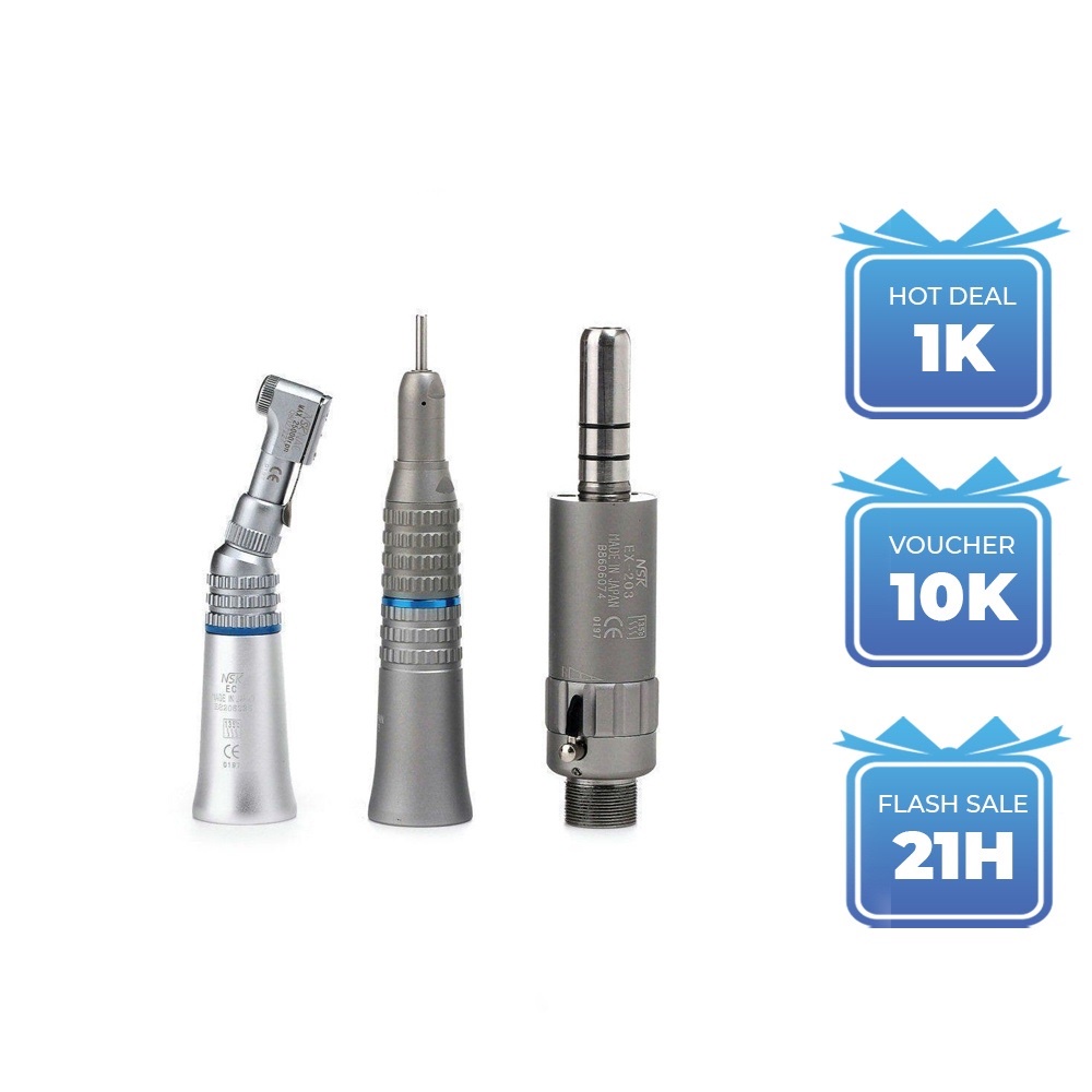 BỘ TAY KHOAN CHẬM 3 CHI TIẾT CỦA NSK - NHA KHOA. GỒM 3 CHI TIẾT: CỦ, ĐẦU THẲNG, ĐẦU CONG