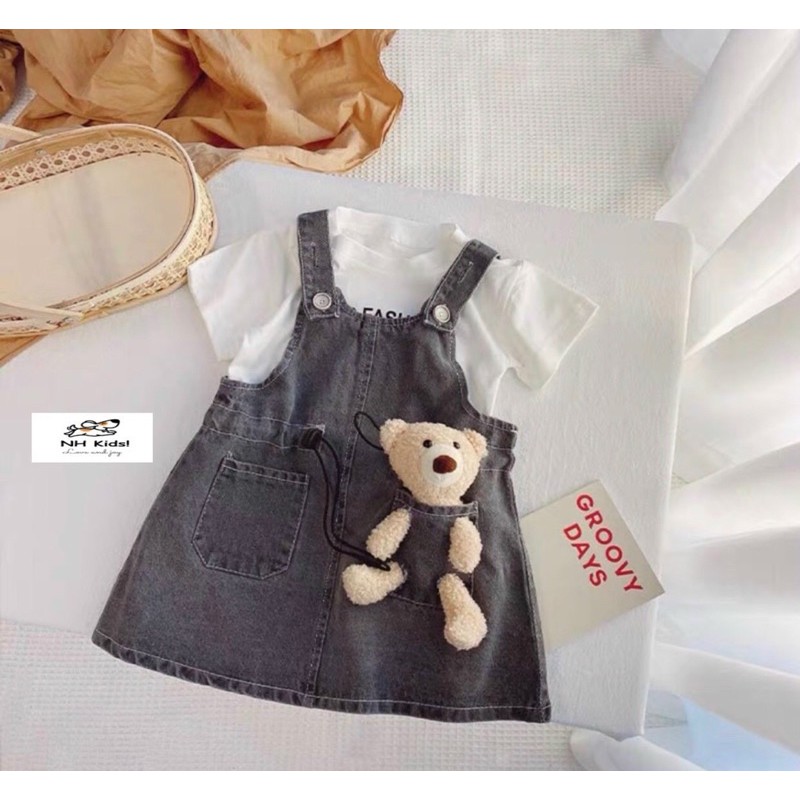 set yếm jean và kèm ao thun cho bé gái