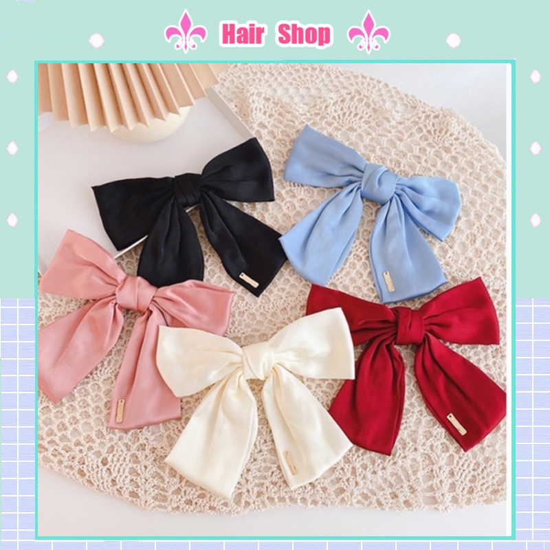 Kẹp tóc hình nơ cỡ lớn màu sắc dễ thương phong cách Hàn Quốc