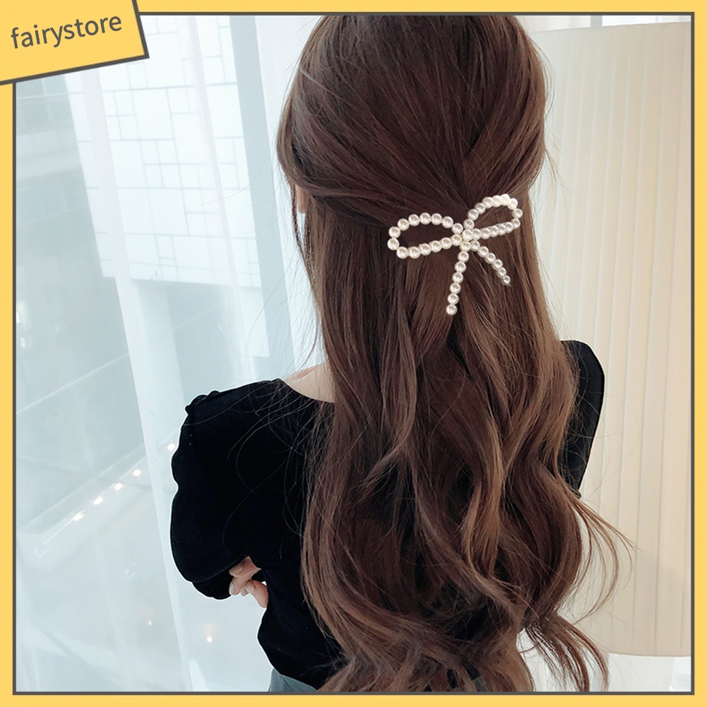 Kẹp tóc hình nơ đính ngọc trai giả thanh lịch dành cho nữ
