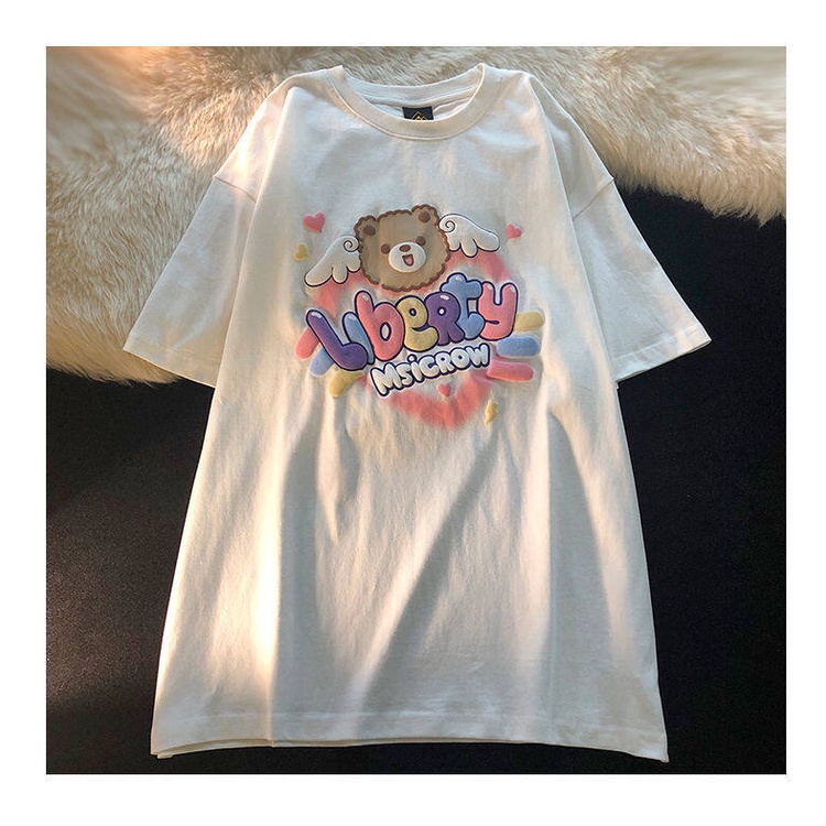 Áo Thun Ngắn Tay Họa Tiết Gấu Hoạt Hình Xinh Xắn