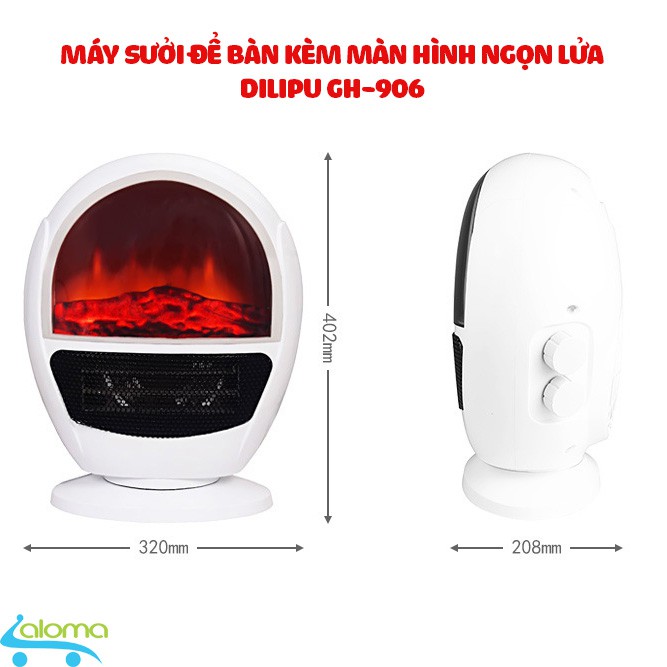 (BH 1 năm) Máy sưởi ấm kèm màn hình 3D ngọn lửa DILIPU GH-906 làm ấm và thổi gió 1500W để bàn sang trọng