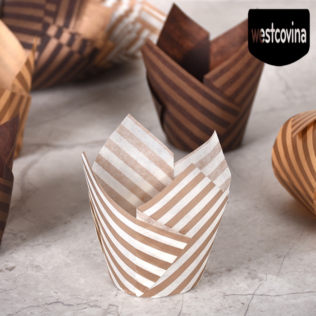 [Hot]☀ Set 100 Cốc Giấy Đựng Bánh Muffin Họa Tiết Kẻ Sọc / Hoa Tulip Chống Dầu Trang Trí Nhà Cửa