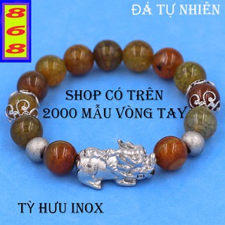 Vòng chuỗi đeo tay mã não vân rạn size 10 ly mix Tỳ Hưu inox
