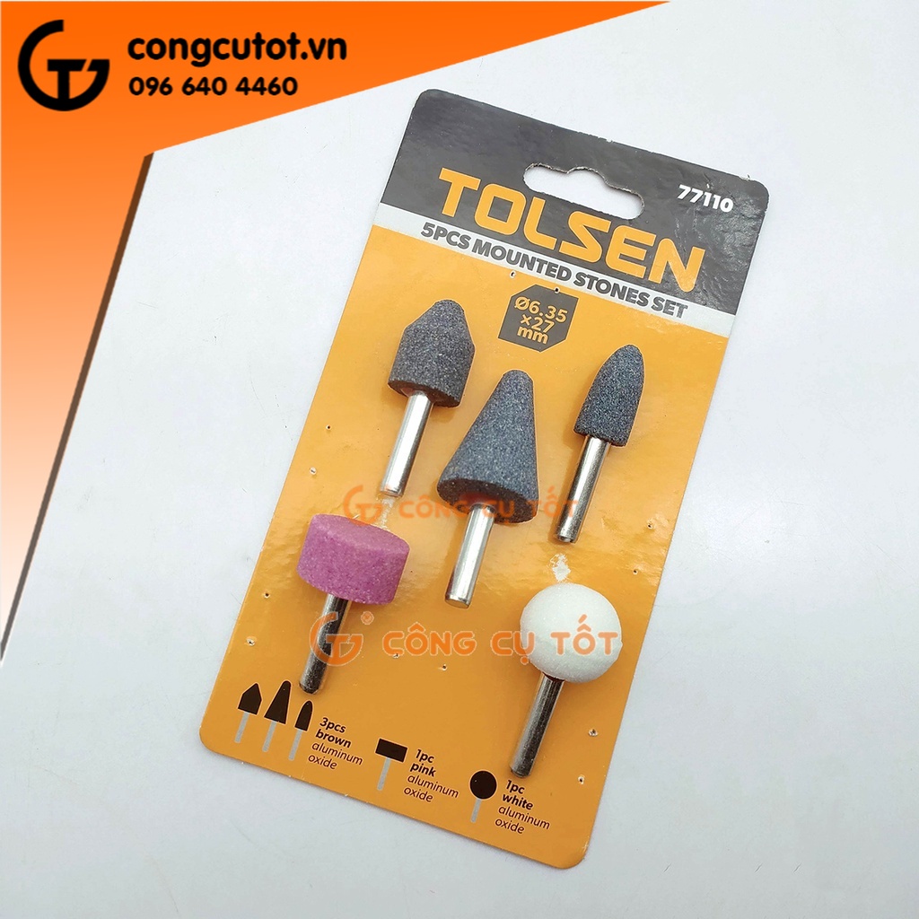 Bộ 5 mũi đá mài cốt 6ly Ø27mm TOLSEN 77110