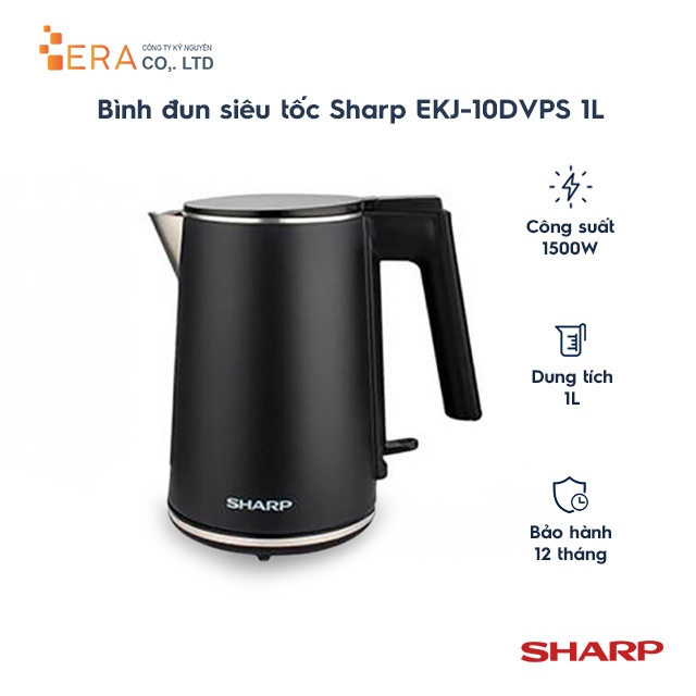 [Mã ELHADEV giảm 4% đơn 300K] Bình đun siêu tốc Sharp 1.0 lít EKJ-10DVPS-RD/BK