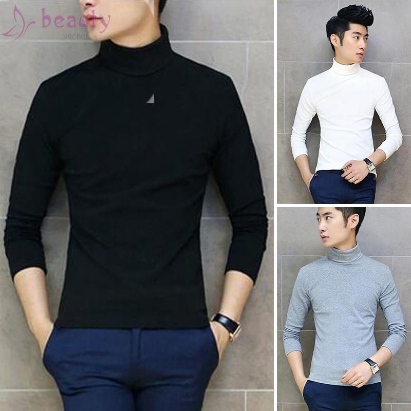 Mens High Collar Sweater Turtleneck Long Sleeve Stretch Warm Jumper Shirts Tops