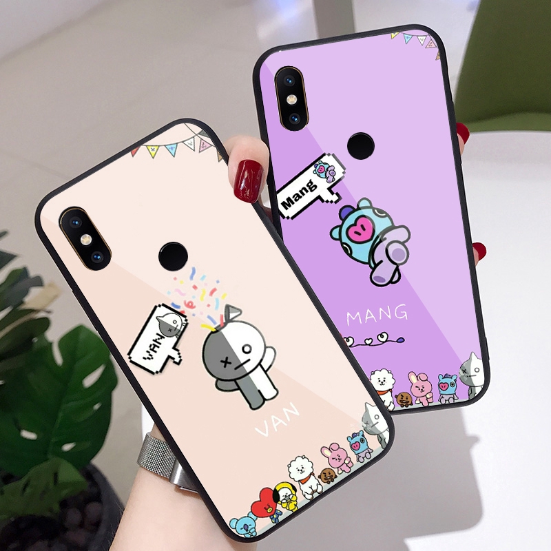 Cartoon BTS BT21 XIAOMI MI6 case MI5 Anti fall MI5s MI 5splus All inclusive MI a1 glass case MI a2 a3 Tempered hard case