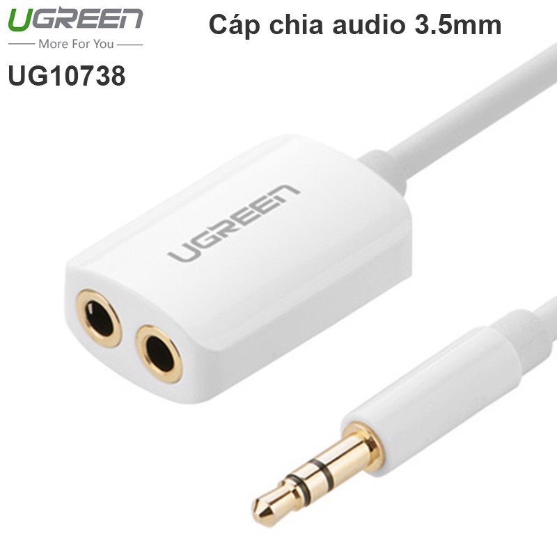 Cáp chia Audio 3.5mm 1 ra 2 tay nghe Cao Cấp Ugreen 10738 Chính Hãng màu trắng