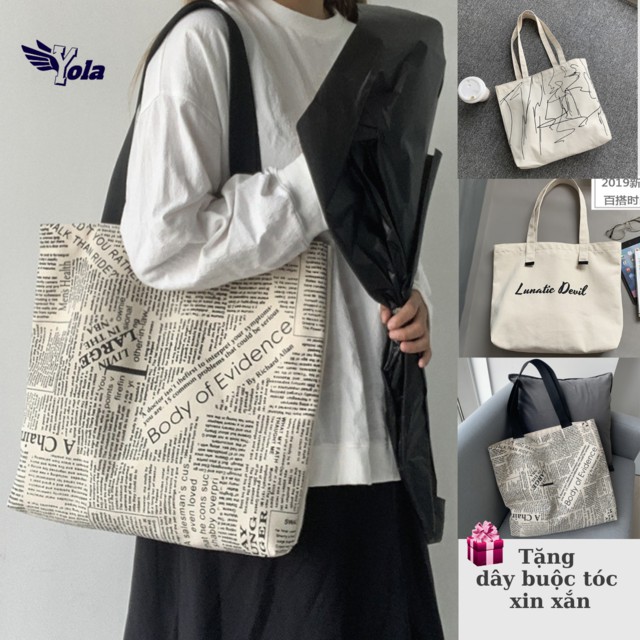 Túi Tote Vải To Canvas YOLA shop Có Khóa Kéo Cỡ Lớn Đựng Laptop A4 , Đeo Vai Đi Học Đi Chơi Du Lịch TUIV.005